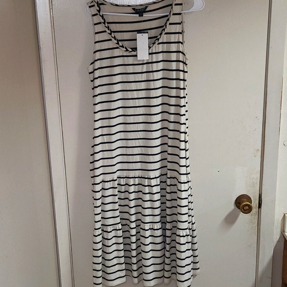 Lauren Ralph Lauren sleeveless stripped dress.